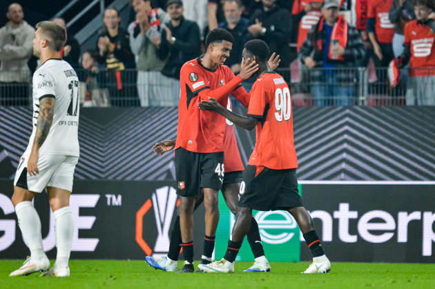 FOOTBALL : Stade Rennais vs OFI Crete - Europa League - Journée 2 - 15 10 2026 Joie des joueurs du Stade Rennais aprés le but de Abdelhamid Ait Boudlal (Stade Rennais) RennesFrance  Copyright: xBaptistexAutissierx