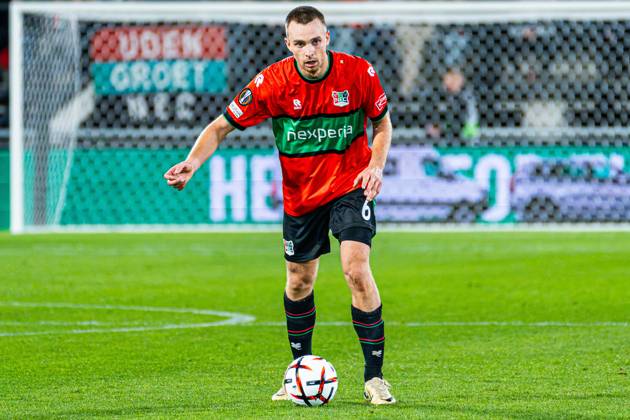 NIJMEGEN - Darko Nejasmic of NEC Nijmegen runs with the ball during the UEFA Europa League match between NEC Nijmegen and Levski Sofia at the Goffertstadion on October 15, 2026 in Nijmegen, the Netherlands. KEVIN SENDERS ANP UEFA Europa League 2026 27 xVIxANPxSportx xMarcelxterxBalsxIVx 572568002 originalFilename: 572568002.jpg
