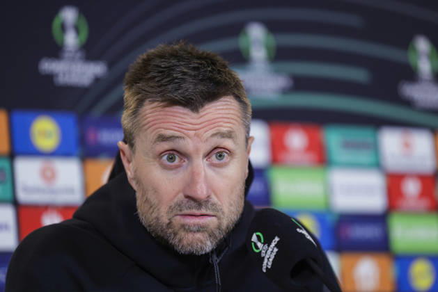 Soccer, Conference League 2026 Brann Lincoln Red Imps Bergen 20261015 Brann coach Eirik Horneland during a press conference after the Conference League soccer match between SK Brann and Lincoln Red Imps at Brann Stadium. Photo: Paul S. Amundsen, NTB, Bergen, Norway. EDITORFOR MEDIA USE ONLY; RESTRICTED USE FOR BETTING COMPANIES  Copyright: xPaulxS.xAmundsenx xNTBx