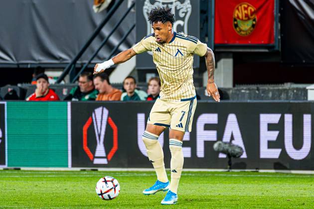 NIJMEGEN - Reinaldo of Levski Sofia runs with the ball during the UEFA Europa League match between NEC Nijmegen and Levski Sofia at the Goffertstadion on October 15, 2026 in Nijmegen, the Netherlands. KEVIN SENDERS ANP UEFA Europa League 2026 27 xVIxANPxSportx xMarcelxterxBalsxIVx 572568129 originalFilename: 572568129.jpg