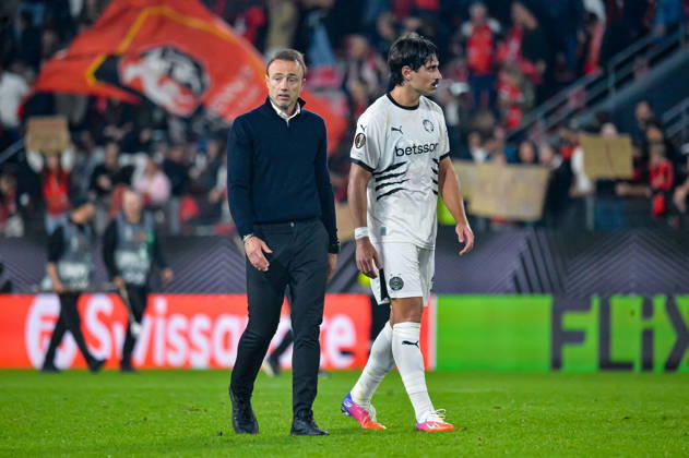 FOOTBALL : Stade Rennais vs OFI Crete - Europa League - Journée 2 - 15 10 2026 Christos Kontis (OFI Crete) Nikolaos Marinakis (OFI Crete) RennesFrance  Copyright: xBaptistexAutissierx