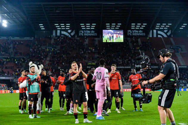 FOOTBALL : Stade Rennais vs OFI Crete - Europa League - Journée 2 - 15 10 2026 Joie des joueuers du Stade Rennais apres la victoire du contre OFI Crete RennesFrance  Copyright: xBaptistexAutissierx