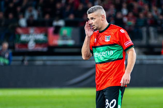 NIJMEGEN - Bryan Linssen of NEC Nijmegen during the UEFA Europa League match between NEC Nijmegen and Levski Sofia at the Goffertstadion on October 15, 2026 in Nijmegen, the Netherlands. KEVIN SENDERS ANP UEFA Europa League 2026 27 xVIxANPxSportx xMarcelxterxBalsxIVx 572569349 originalFilename: 572569349.jpg