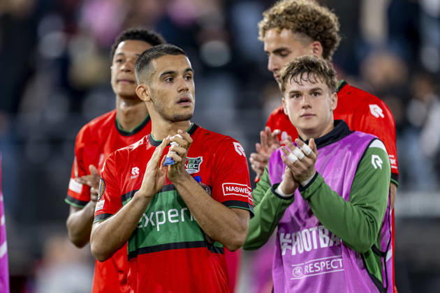 NIJMEGEN - NEC Nijmegen defender Gabriel Brás during the UEFA Europa League match between N.E.C. and Levski Sofia at Stadion De Goffert on 15 October 2026 in Nijmegen, Nederland. (Photo by DeFodi Images) -