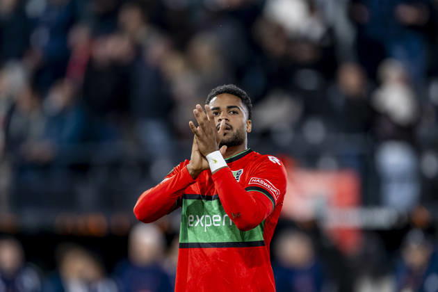 NIJMEGEN - NEC Nijmegen defender Almugera Kabar during the UEFA Europa League match between N.E.C. and Levski Sofia at Stadion De Goffert on 15 October 2026 in Nijmegen, Nederland. (Photo by DeFodi Images) -