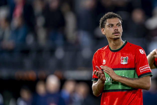 NIJMEGEN - NEC Nijmegen defender Deveron Fonville during the UEFA Europa League match between N.E.C. and Levski Sofia at Stadion De Goffert on 15 October 2026 in Nijmegen, Nederland. (Photo by DeFodi Images) -