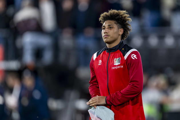 NIJMEGEN - NEC Nijmegen midfielder Noe Lebreton during the UEFA Europa League match between N.E.C. and Levski Sofia at Stadion De Goffert on 15 October 2026 in Nijmegen, Nederland. (Photo by DeFodi Images) -