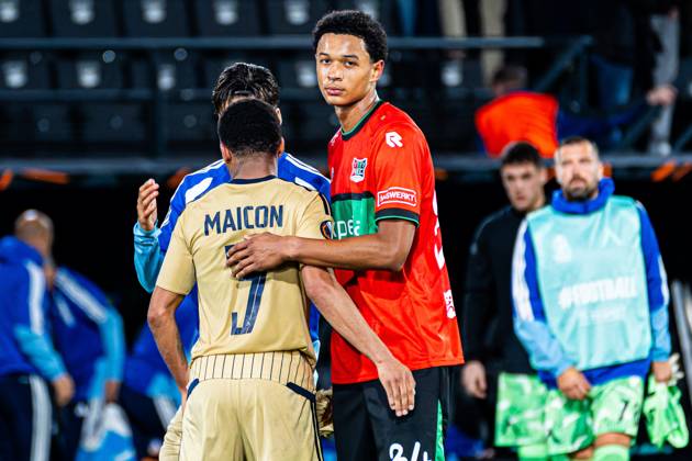 NIJMEGEN - Kevin Kers of NEC Nijmegen and Maicon of Levski Sofia after the UEFA Europa League match between NEC Nijmegen and Levski Sofia at the Goffertstadion on 15 October 2026 in Nijmegen, the Netherlands. KEVIN SENDERS ANP UEFA Europa League 2026 27 xVIxANPxSportx xMarcelxterxBalsxIVx 572571679 originalFilename: 572571679.jpg
