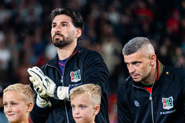 NIJMEGEN - Goalkeeper Gonzalo Crettaz of NEC Nijmegen prior to the UEFA Europa League match between NEC Nijmegen and Levski Sofia at the Goffertstadion on October 15, 2026 in Nijmegen, the Netherlands. KEVIN SENDERS ANP UEFA Europa League 2026 27 xVIxANPxSportx xMarcelxterxBalsxIVx 572571731 originalFilename: 572571731.jpg