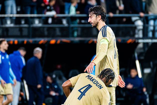 NIJMEGEN - Kristian Dimitrov of Levski Sofia and Christian Makoun of Levski Sofia after the UEFA Europa League match between NEC Nijmegen and Levski Sofia at the Goffertstadion on 15 October 2026 in Nijmegen, the Netherlands. KEVIN SENDERS ANP UEFA Europa League 2026 27 xVIxANPxSportx xMarcelxterxBalsxIVx 572571768 originalFilename: 572571768.jpg