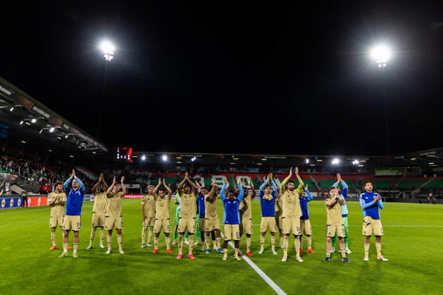 NIJMEGEN, NETHERLANDS - OCTOBER 15: Levski Sofia players acknowledge fans after the UEFA Europa League 2026 27 League Phase MD2 match between N.E.C. Nijmegen and PFC Levski Sofia at Goffertstadion on October 15, 2026 in Nijmegen, Netherlands.  Copyright: xRenexNijhuis MBxMediax