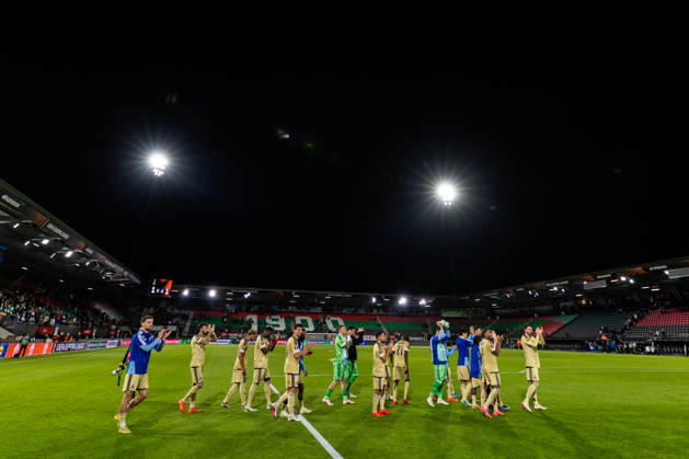 NIJMEGEN, NETHERLANDS - OCTOBER 15: Levski Sofia players applaud the fans after the UEFA Europa League 2026 27 League Phase MD2 match between N.E.C. Nijmegen and PFC Levski Sofia at Goffertstadion on October 15, 2026 in Nijmegen, Netherlands.  Copyright: xRenexNijhuis MBxMediax