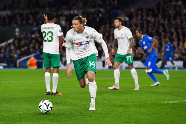 Brighton and Hove Albion v Kauno Zalgiris, UEFA Conference League Vykintas Slivka of Kauno Zalgiris in action during the UEFA Conference League match between Brighton and Hove Albion and Kauno Zalgiris at the American Express Stadium, Brighton and Hove, UK on 15 October 2026. Brighton and Hove American Express Stadium East Sussex UK Editorial use only , Copyright: xJeffxMoodx PSI-25024-0025
