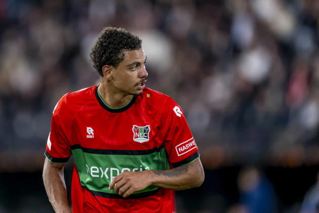 NIJMEGEN - NEC Nijmegen defender Deveron Fonville during the UEFA Europa League match between N.E.C. and Levski Sofia at Stadion De Goffert on 15 October 2026 in Nijmegen, Nederland. (Photo by DeFodi Images) -