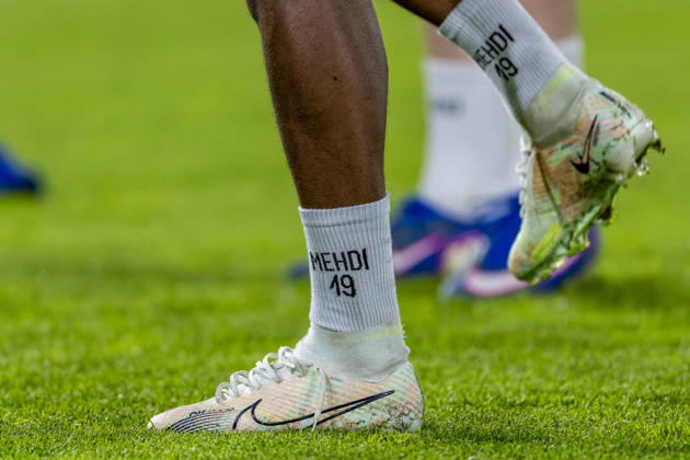 NIJMEGEN - close-up of the socks of Levski Sofia midfielder Mehdi Moubarik during the UEFA Europa League match between N.E.C. and Levski Sofia at Stadion De Goffert on 15 October 2026 in Nijmegen, Nederland. (Photo by DeFodi Images) -