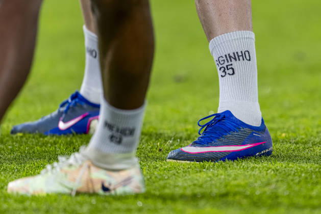 NIJMEGEN - close-up of the socks of Levski Sofia midfielder Serginho during the UEFA Europa League match between N.E.C. and Levski Sofia at Stadion De Goffert on 15 October 2026 in Nijmegen, Netherlands. (Photo by DeFodi Images) -
