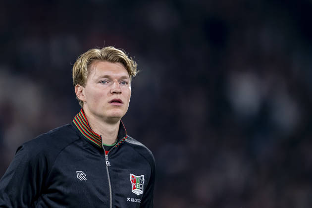 NIJMEGEN - NEC Nijmegen defender Perr Schuurs during the UEFA Europa League match between N.E.C. and Levski Sofia at Stadion De Goffert on 15 October 2026 in Nijmegen, Netherlands. (Photo by DeFodi Images) -