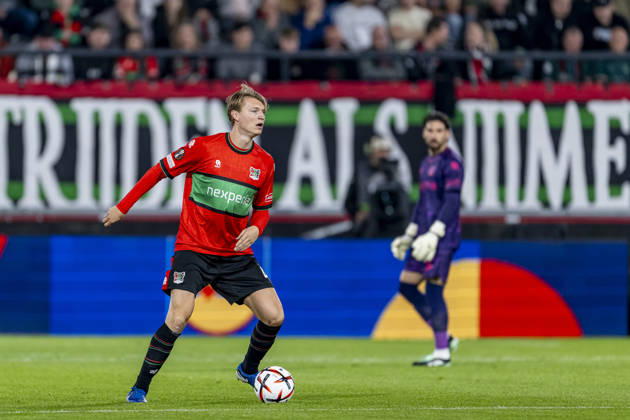 NIJMEGEN - NEC Nijmegen defender Perr Schuurs during the UEFA Europa League match between N.E.C. and Levski Sofia at Stadion De Goffert on 15 October 2026 in Nijmegen, Nederland. (Photo by DeFodi Images) -