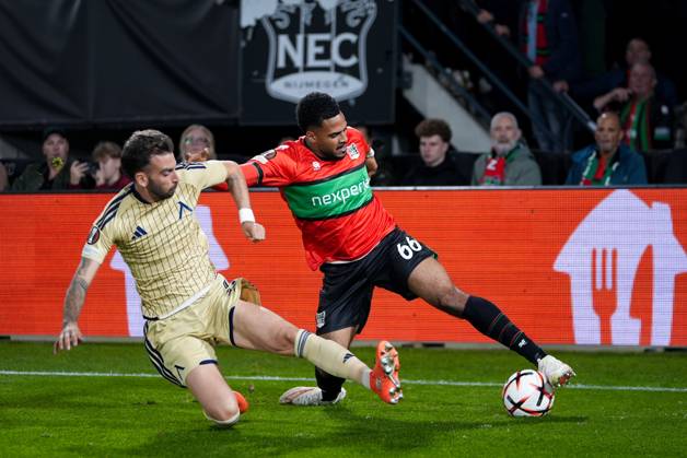 NIJMEGEN , 15-10-2026 , Stadium De Goffert , season 2026 2027 , UEFA Europa League football , match between NEC Nijmegen and Levski Sofia , picture shows NEC Nijmegen player Almugera Kabar NEC - Levski Sofia  x208463211x Copyright: