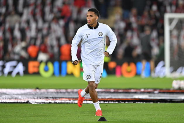 Bournemouth v Sturm Graz, Europa League Axel Kayombo (11) of Sturm Graz warming up ahead of the Europa League match between Bournemouth and Sturm Graz at the Vitality Stadium, Bournemouth, UK on 15 October 2026. Bournemouth Vitality Stadium Dorset UK Editorial use only , Copyright: xGrahamxHuntx PSI-25011-0321