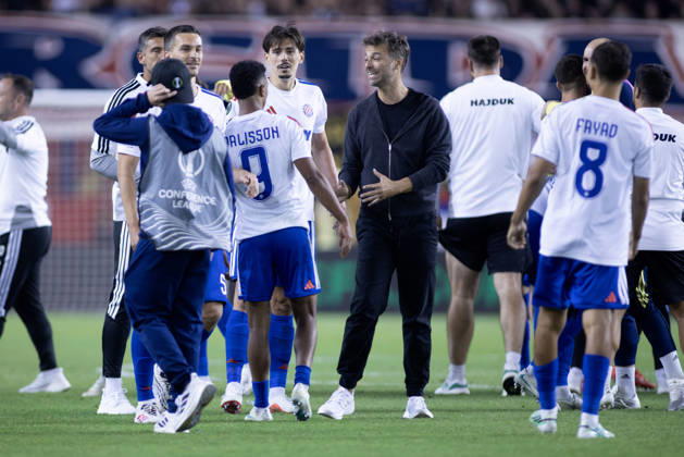 October 15, 2026, Split, Dalmatia, Croatia: HNK Hajduk Split players celebrate their victory over Ajax with coach Gonzalo Garcia after the UEFA Conference League match at Poljud Stadium. Split Croatia - ZUMAp210 20261015_zsp_p210_024 Copyright: xMajaxPrgometx