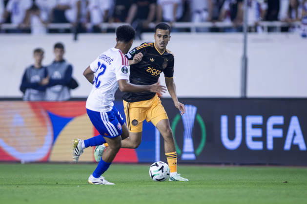 October 15, 2026, Split, Dalmatia, Croatia: Abdellah Ouazane (AFC Ajax) 68 and Dalisson de Almeida ( HNK HAJDUK Split) 9 and Mathieu Acapandie (HNK HAjduk) in action during he UEFA Conference League match between HNK Hajduk Split (CRO) and AFC Ajax Amsterdam (NL) at Poljud Stadium. Split Croatia - ZUMAp210 20261015_zsp_p210_046 Copyright: xMajaxPrgometx