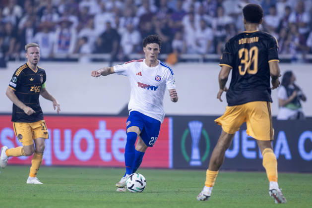 October 15, 2026, Split, Dalmatia, Croatia: Martin Soticek (HNK Hajduk) 23 in action during the UEFA Conference League match between HNK Hajduk Split (CRO) and AFC Ajax Amsterdam (NL) at Poljud Stadium. Split Croatia - ZUMAp210 20261015_zsp_p210_050 Copyright: xMajaxPrgometx