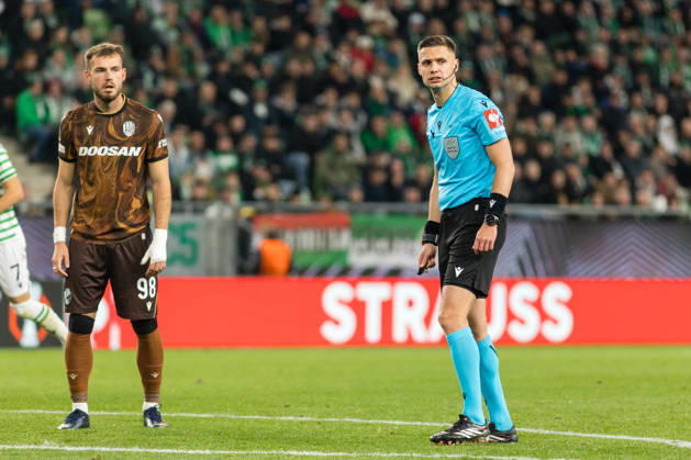 Ferencvaros v Viktoria Plzen, UEFA Europa League, Budapest, Hungary Budapest, Hungary. 15th, October 2026. Referee Damian Sylwestrzak seen during the UEFA Europa League match between Ferencvaros and Viktoria Plzen at Groupama Arena in Budapest. Hungary, Budapest, Groupama Arena Copyright: xGonzalesxPhoto BalazsxPopalx
