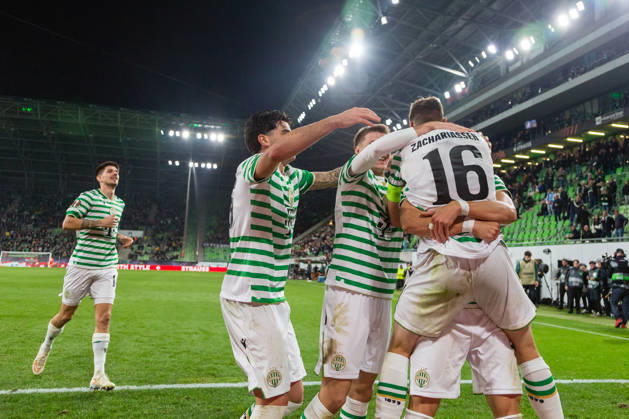 Ferencvaros v Viktoria Plzen, UEFA Europa League, Budapest, Hungary Budapest, Hungary. 15th, October 2026. Celebration after Kristoffer Zachariassen (16) of Ferencvaros scores for 1-0 during the UEFA Europa League match between Ferencvaros and Viktoria Plzen at Groupama Arena in Budapest. Hungary, Budapest, Groupama Arena Copyright: xGonzalesxPhoto BalazsxPopalx