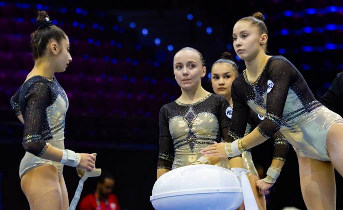 ROTTERDAM - The Russian gymnastics team in the run-up to the World Championships in Ahoy Rotterdam. Earlier this year, the International Gymnastics Federation lifted Russia s suspension for aggression against Ukraine, but the rules of the European Union and the Netherlands require that Russia cannot compete under its own flag. For this reason, the country is competing under the name World Gymnastics 2. IRIS VAN DEN BROEK ANP xVIxANPxSportx xxANPxIVx 572631068 originalFilename: 572631068.jpg