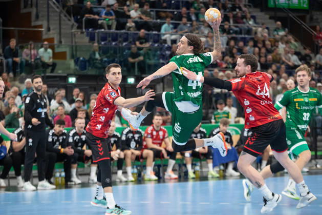 Handball, HBL2: SC DHfK Leipzig - ASV Hamm-Westfalen; 16.10.2026 Dean Bombac (44, SC DHfK Leipzig) beim Wurf. Handball, 2. Bundesliga, Saison 2026 2027, 8. Spieltag: SC DHfK Leipzig vs. ASV Hamm-Westfalen am 16.10.2026 in der Quarterback Immobilien Arena Leipzig. Copyright: xBEAUTIFULxSPORTS JanxKaeferx