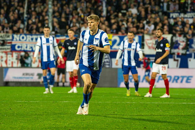 Luca Schuler (Hertha BSC, 18) 16.10.2026, Holstein Kiel vs Hertha BSC, Fussball, 2. Bundesliga, Holstein Stadion, Kiel DFL regulations prohibit any use of photographs as image sequences and or quasi-video. Copyright: HMBxMedia xFinnxWeidmann