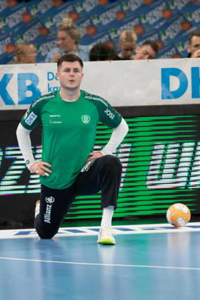 Handball, HBL2: SC DHfK Leipzig - ASV Hamm-Westfalen; 16.10.2026 Torwart Anadin Suljakovic (12, SC DHfK Leipzig) während der Erwärmung, Training. Handball, 2. Bundesliga, Saison 2026 2027, 8. Spieltag: SC DHfK Leipzig vs. ASV Hamm-Westfalen am 16.10.2026 in der Quarterback Immobilien Arena Leipzig. Copyright: xBEAUTIFULxSPORTS JanxKaeferx