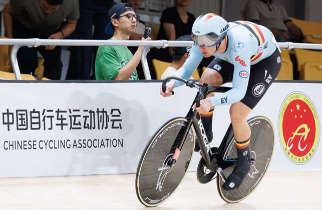 Belgian Lowie Nulens pictured in action at the Men s sprint event at the UCI Track cycling, Rad, Radsport, Bahnrad, Bahn World Championships in Shanghai, China on Saturday 17 October 2026. The worlds are taking place from 14 to 18 October 2026. BENOITxDOPPAGNE  x190052394x