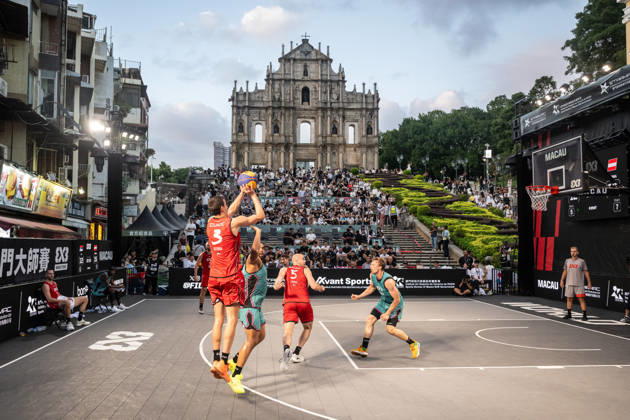 October 17, 2026, Macau, Macao Sar, China: FIBA 3x3 Basketball Macau. Play between UB Serbia and Vienna Austria in the setting of the famous Ruins of St Pauls. FIBA 3x3 Basketball Macau  - ZUMAr144 20261017_zap_r144_083 Copyright: xJaynexRussellx