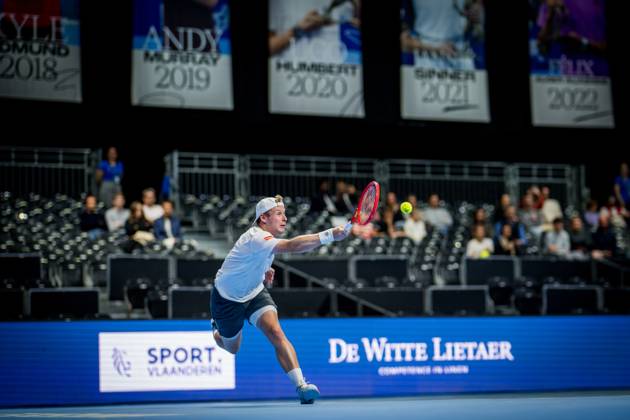 Gauthier Onclin of Belgium pictured in action during the European Open ATP, Tennis Herren tennis tournament in Brussels, on Saterday 17 October. This year s edition of the tournament is taking place from 17 to 25 October JASPERxJACOBS  x190069739x