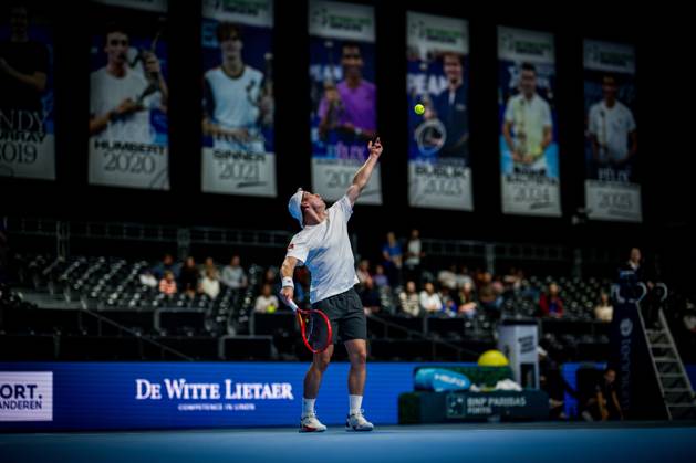Gauthier Onclin of Belgium pictured in action during the European Open ATP, Tennis Herren tennis tournament in Brussels, on Saterday 17 October. This year s edition of the tournament is taking place from 17 to 25 October JASPERxJACOBS  x190069801x