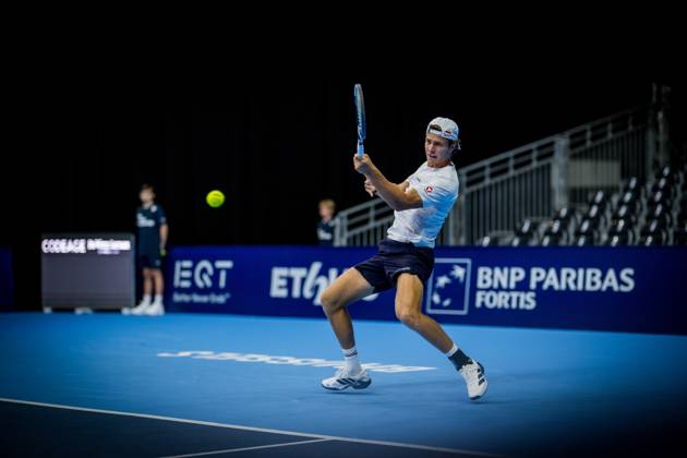 Joel Schwaerzler of Austria pictured in action during the European Open ATP, Tennis Herren tennis tournament in Brussels, on Saterday 17 October. This year s edition of the tournament is taking place from 17 to 25 October JASPERxJACOBS  x190069988x
