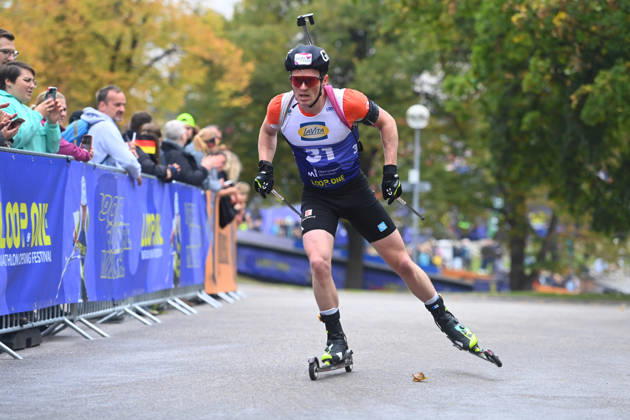 Lucas FRATZSCHER (GER), Aktion. Loop One-Biathlon Opening Festival im Olympiapark in Muenchen am 17.10.2026.