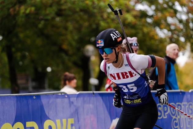 17.10.2026, GER, Biathlon, Frauen, IBU Biathlon Loop One Festival 2026, Saison 2026 2027, Super Sprint Qualifikation Damen Anna Gandler ( AUT, 35 ) im Portrait München Olympiapark Bayern Deutschland Copyright: xNordphoto Vux