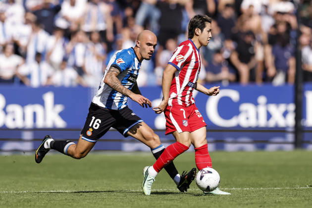 October 17, 2026, Cornella, Barcelona, SPAIN: Kang-in Lee of Atletico de Madrid and Vanja Drkusic of RCD Espanyol in action during the Spanish league, LaLiga EA Sports, football match played between RCD Espanyol and Atletico de Madrid at RCDE Stadium on October 17, 2026 in Cornella, Spain. RCD Espanyol V Atletico De Madrid - LaLiga EA Sports  - ZUMAa181 20261017_zaa_a181_113 Copyright: xJavierxBorregox