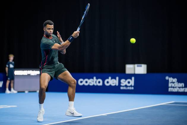 Giovanni Mpetshi Perricard of France pictured in action during the European Open ATP, Tennis Herren tennis tournament in Brussels, on Saterday 17 October. This year s edition of the tournament is taking place from 17 to 25 October JASPERxJACOBS  x190080720x