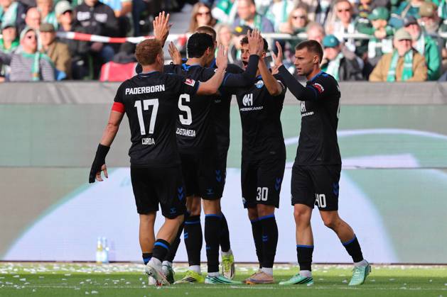 17.10.26, GER, Fussball, 1.FBL Männer, 6. Spieltag, Saison2026 2027, SV Werder Bremen vs. SC Paderborn 07 Torjubel Jubel. Torschütze Torschuetze Stefano Marino (SC Paderborn 07 30) jubelt ueber das Tor zum 0:1 Bremen Weserstadion Bremen Germany Copyright: xnordphotoxGmbHx xTauchnitzx