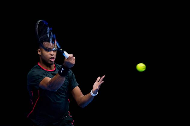 Giovanni Mpetshi Perricard of France pictured in action during the European Open ATP, Tennis Herren tennis tournament in Brussels, on Saterday 17 October. This year s edition of the tournament is taking place from 17 to 25 October JASPERxJACOBS  x190081606x