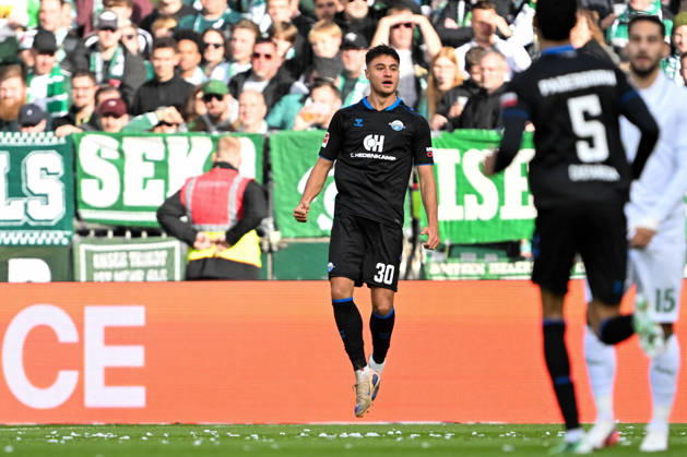 1. Bundesliga: SV Werder Bremen - SC Paderborn 07 am 17.10.2026 im Weserstadion in Bremen Jubel, Torjubel, Torschuetze, Torschütze Stefano Marino (Paderborn) jubelt nach seinem Tor zum 0:1.