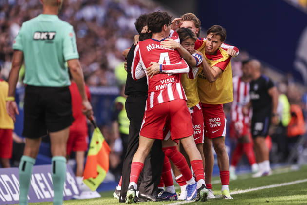 October 17, 2026, Cornella, Barcelona, SPAIN: Alex Baena of Atletico de Madrid celebrates a goal with teammates during the Spanish league, LaLiga EA Sports, football match played between RCD Espanyol and Atletico de Madrid at RCDE Stadium on October 17, 2026 in Cornella, Spain. RCD Espanyol V Atletico De Madrid - LaLiga EA Sports  - ZUMAa181 20261017_zaa_a181_148 Copyright: xJavierxBorregox
