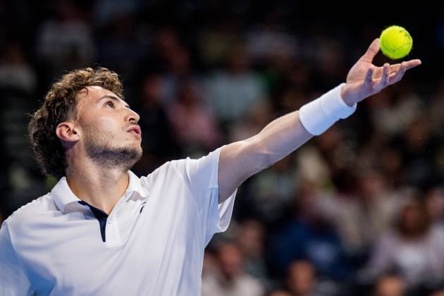 Clement Chidekh of France pictured in action during the European Open ATP, Tennis Herren tennis tournament in Brussels, on Saterday 17 October. This year s edition of the tournament is taking place from 17 to 25 October JASPERxJACOBS  x190089403x
