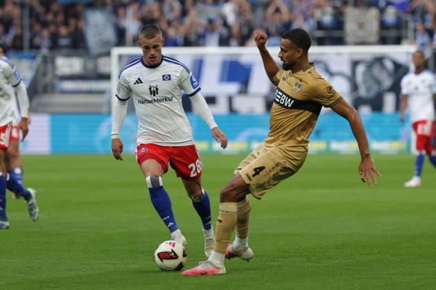 2026.10.17 xfsx Fussball 1. Bundesliga Hamburger Sportverein - VfB Stuttgart v.l. Miro Muheim (Hamburger SV, 28), Josha Vagnoman (VfB Stuttgart, 4) (DFL DFB regulations prohibit any use of photographs as image sequences and or quasi-video. Copyright: HMBxMedia FernandoxSoares