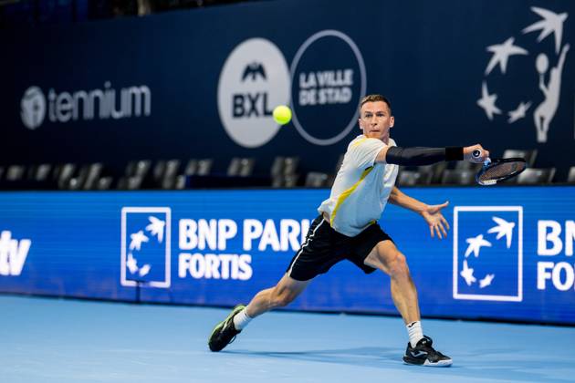 Kimmer Coppejans of Belgium pictured in action during the European Open ATP, Tennis Herren tennis tournament in Brussels, on Saterday 17 October. This year s edition of the tournament is taking place from 17 to 25 October JASPERxJACOBS  x190095527x