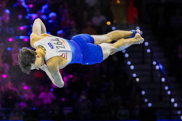 2026-10-17 Artistic Gymnastics World Championships 2026 - Day 1 ROTTERDAM, NETHERLANDS - OCTOBER 17: Jermain Grünberg of Netherlands competes during Day 1 of the Artistic Gymnastics World Championships 2026 at Rotterdam Ahoy on October 17, 2026 in Rotterdam, Netherlands. Rotterdam Rotterdam Ahoy Netherlands Content not available for redistribution in The Netherlands directly or indirectly through any third parties. Copyright: xMarcelxvanxPlateringenx